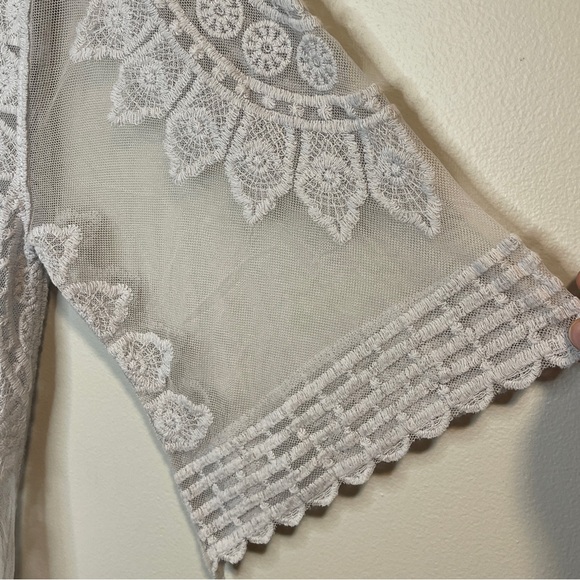 Rachel Zoe Sheer Lacey Long Open Front Kimono Grey One Size - Picture 4 of 7